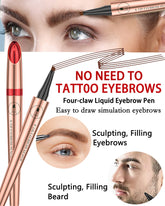 Eyebrow Pencil Brow Tattoo Pen with 4 Micro-Fork Tips - 1Pcs Fine Sketch Microblading Eye Brow Tinted Tattoo Pen, Long Lasting Waterproof & Smudge-proof Brow Pencil Natural Eyebrow Makeup - 04Black
